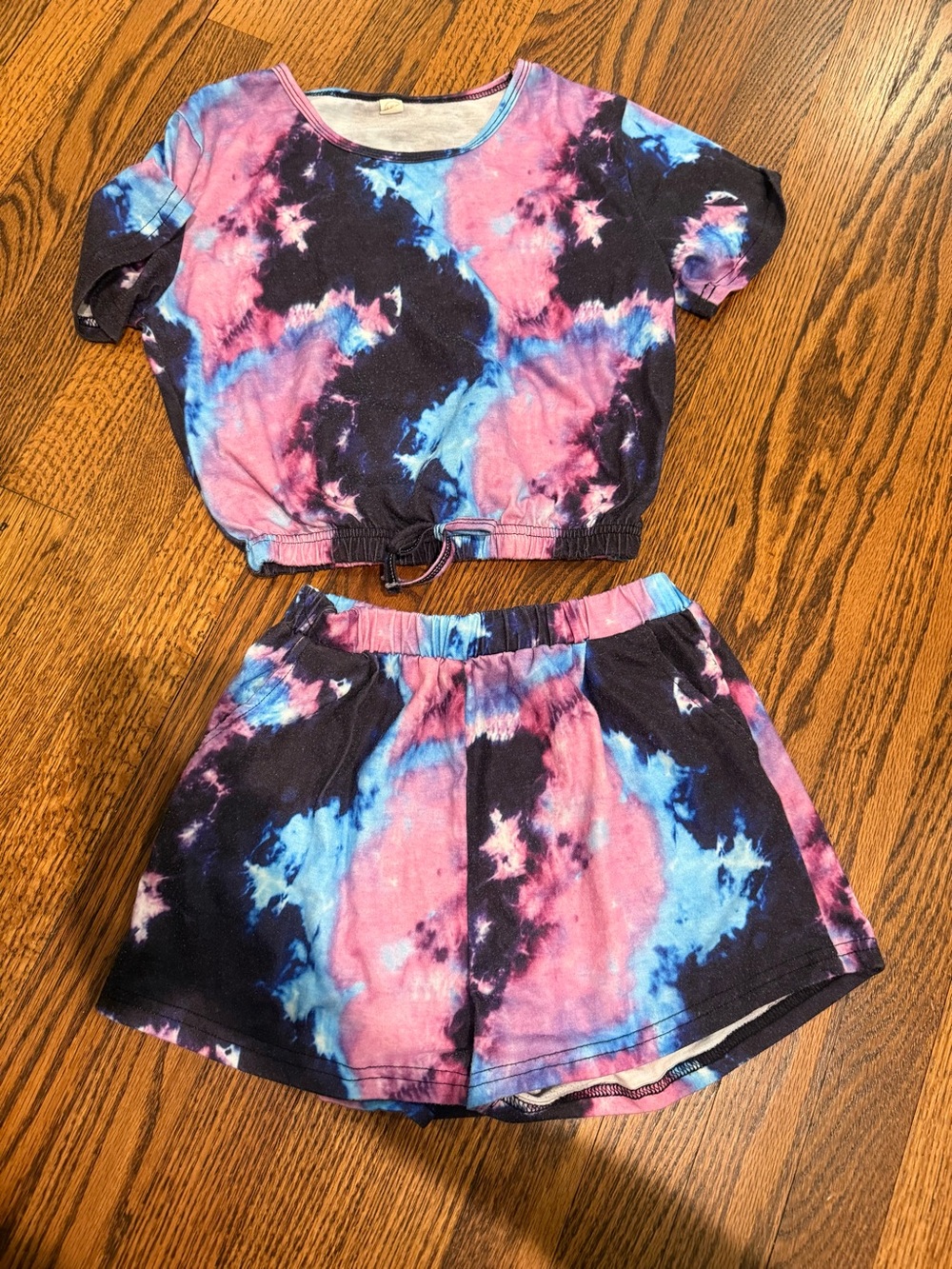 Kids Tie-Dye Matching Set - Pink & Blue Crop Top and Shorts